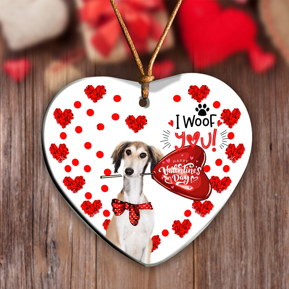 Saluki Happy Valentine’s Day Ornament, Christmas Ornament, Dog Ornament, Xmas Dog Ornaments