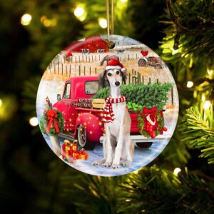 Saluki With Red Truck Christmas Ornament, Christmas…