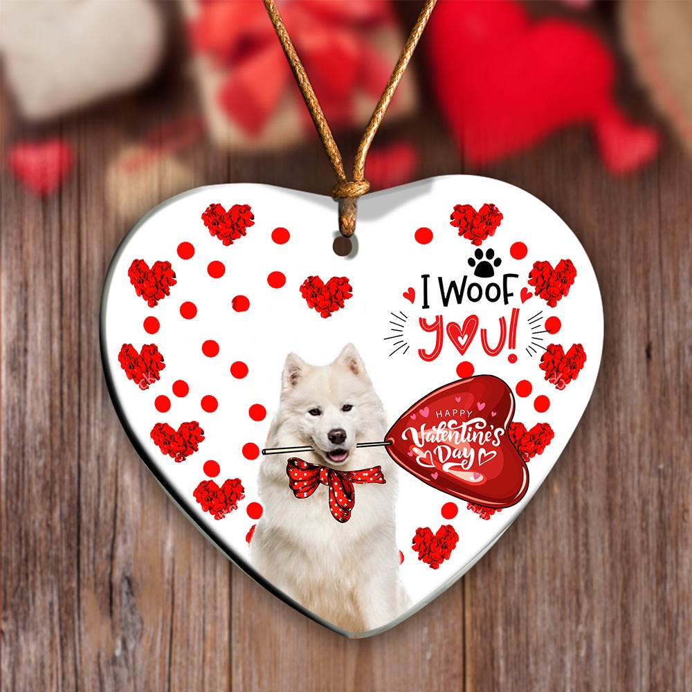 Samoyed Happy Valentine’s Day Ornament, Christmas Ornament, Dog Ornament, Xmas Dog Ornaments