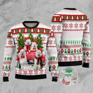 Samoyed Red Truck Ugly Christmas Sweater, Christmas…