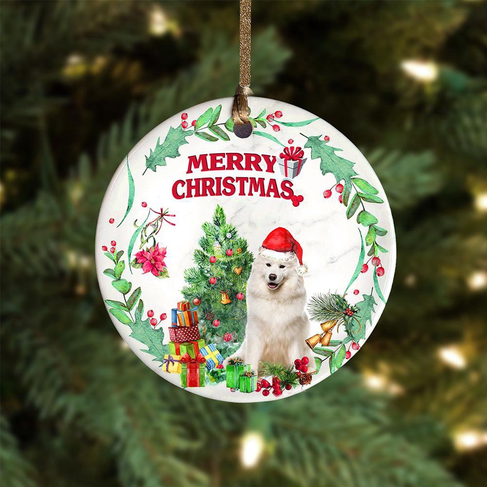 Samoyed Tree Merry Christmas Ornament, Christmas Ornament, Dog Ornament, Xmas Dog Ornaments