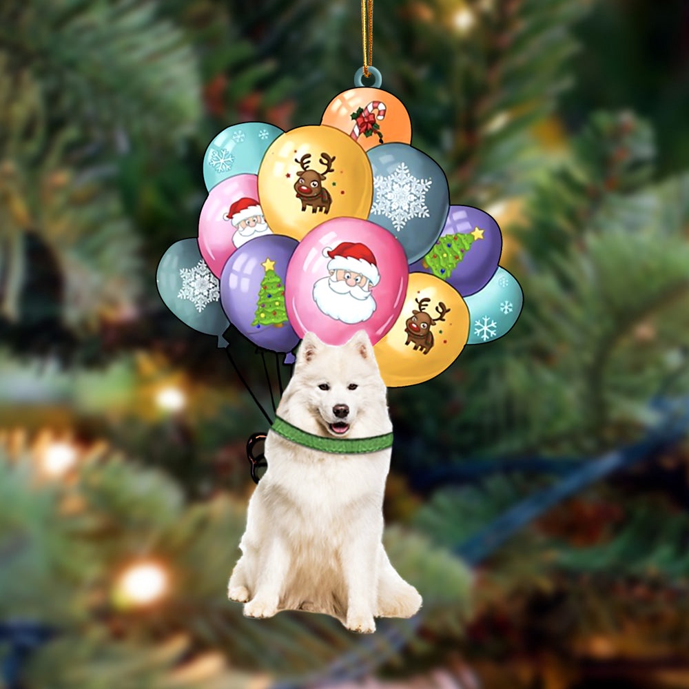 Samoyed With Balloons Christmas Ornament, Christmas Ornament, Dog Ornament, Xmas Dog Ornaments