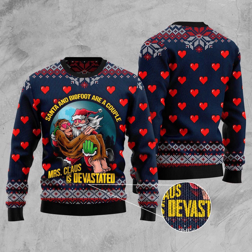 Santa And Bigfoot Are A Couple Ugly Christmas Sweater, Christmas Sweater, Ugly Sweater, Funny Xmas Sweaters