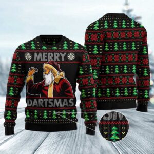 Santa Claus Merry Dartsmas Ugly Christmas Sweater,…