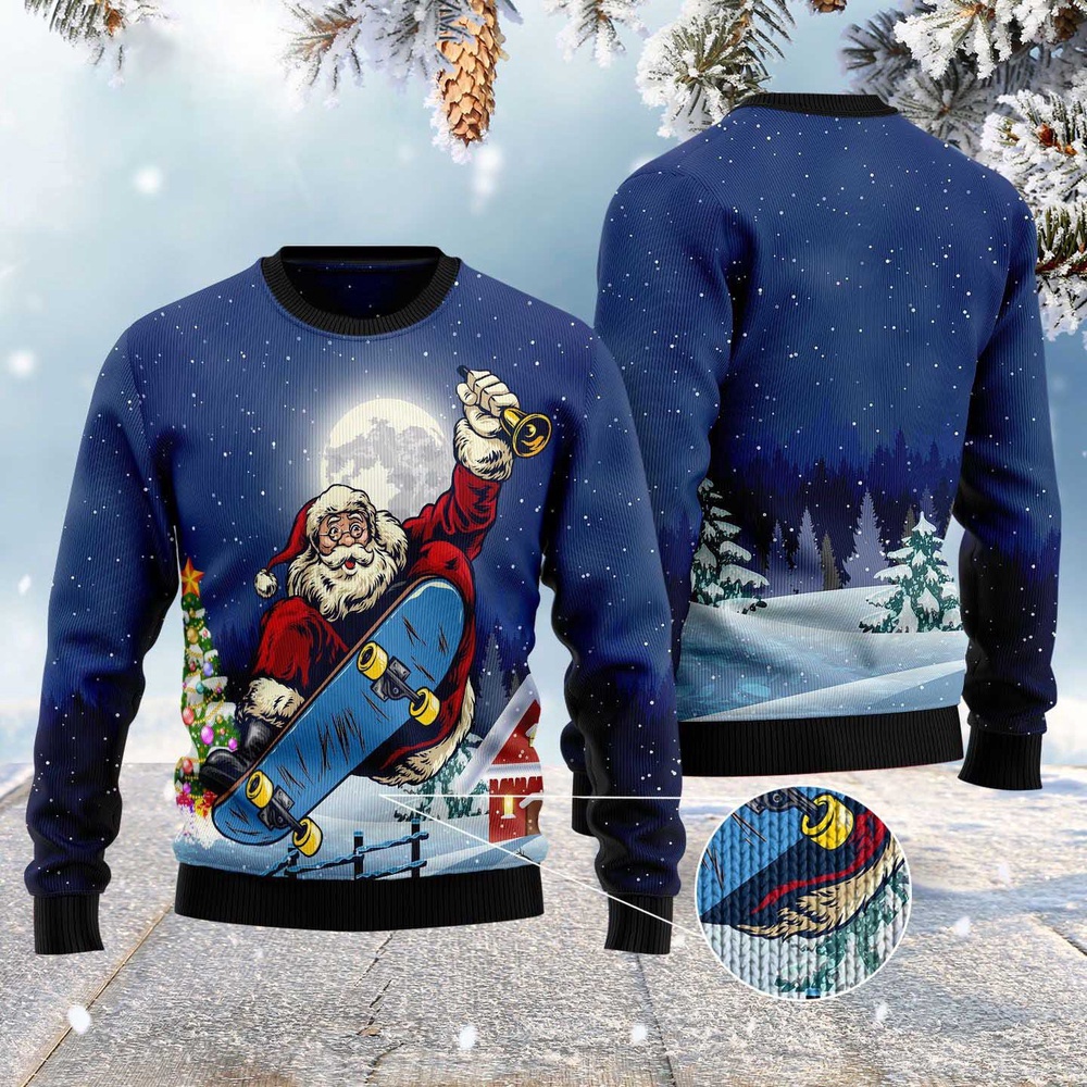 Santa Claus Playing Skateboard Ugly Christmas Sweater, Christmas Sweater, Ugly Sweater, Funny Xmas Sweaters Santa Claus Playing Skateboard Ugly Christmas Sweater, Christmas Sweater, Ugly Sweater, Funny Xmas Sweaters