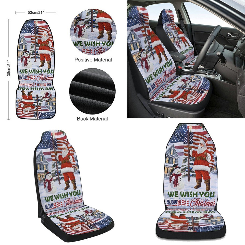 Santa Claus We Wish You Ameri Christmas American flag Seat Cover Cars, Christmas Car Seat Cover, Car Seat Cover