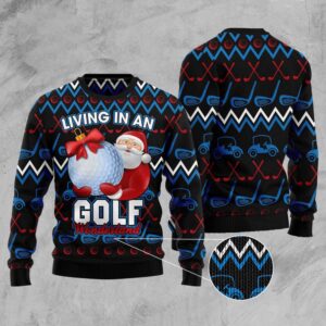 Santa Clause Golf Wonderland Ugly Christmas Sweater,…