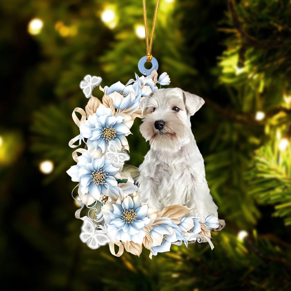 Schnauzer Flowers Moon Ornament, Christmas Ornament, Dog Ornament, Xmas Dog Ornaments Schnauzer Flowers Moon Ornament, Christmas Ornament, Dog Ornament, Xmas Dog Ornaments