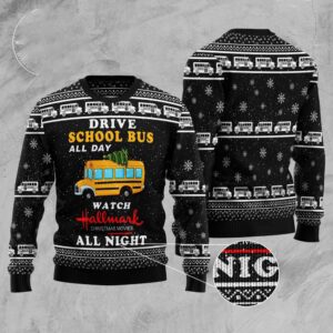 School Bus All Day Ugly Christmas Sweater,…