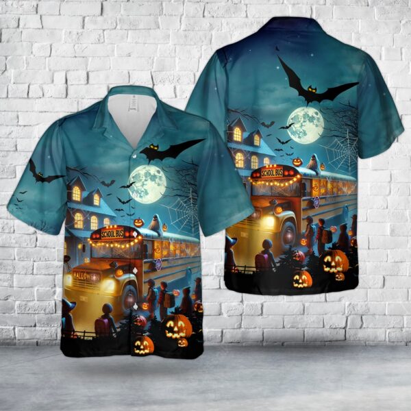 School Bus Halloween Hawaiian Shirt, Halloween Hawaiian Shirt, Horror Hawaiian Shirt