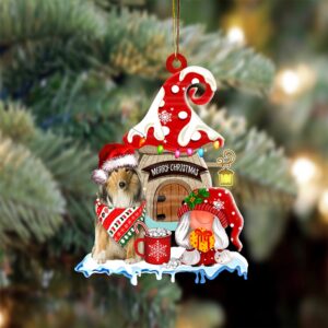 Scotch-Collie With Mushroom House Christmas Ornament, Christmas…