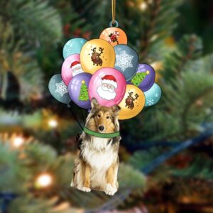 Scotch Collie With Balloons Christmas Ornament, Christmas…