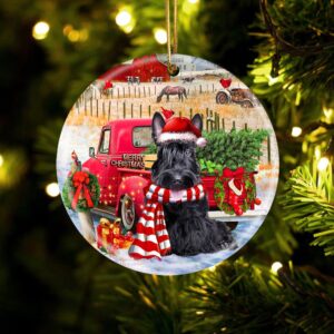 Scottish Terrier With Red Truck Christmas Ornament,…