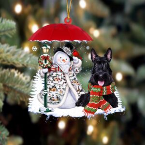 Scottish Terrier With Snowman Christmas Ornament, Christmas…