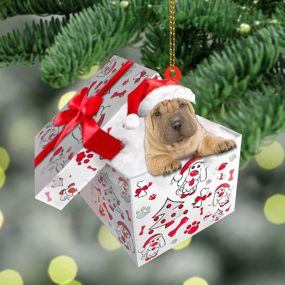 Shar-Pei In Gift Box Christmas Ornament, Christmas Ornament, Dog Ornament, Xmas Dog Ornaments Shar-Pei In Gift Box Christmas Ornament, Christmas Ornament, Dog Ornament, Xmas Dog Ornaments