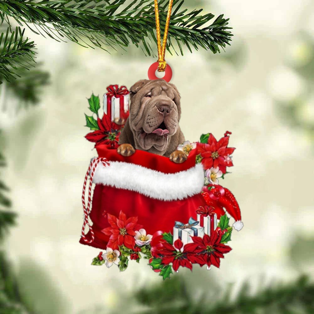Shar Pei In Gift Bag Christmas Ornament, Christmas Ornament, Dog Ornament, Xmas Dog Ornaments Shar Pei In Gift Bag Christmas Ornament, Christmas Ornament, Dog Ornament, Xmas Dog Ornaments