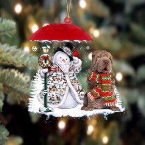 Shar Pei With Snowman Christmas Ornament, Christmas…