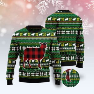 Sheep Red Plaid Ugly Christmas Sweater, Christmas…
