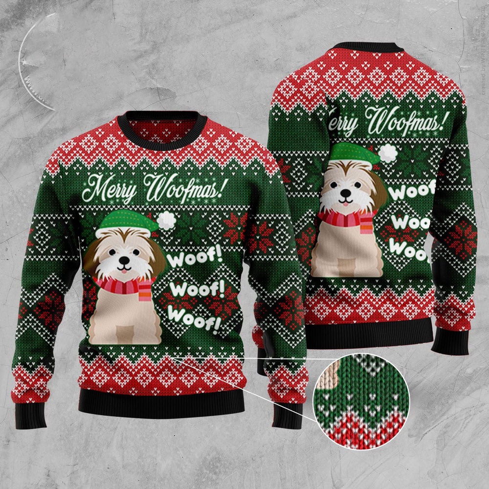Shih Tzu Woofmas Ugly Christmas Sweater, Christmas Sweater, Ugly Sweater, Funny Xmas Sweaters Shih Tzu Woofmas Ugly Christmas Sweater, Christmas Sweater, Ugly Sweater, Funny Xmas Sweaters