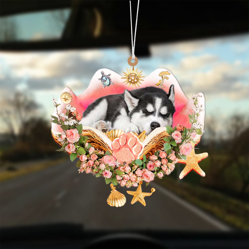 Siberian Husky Sleeping In The Seashell Ornament, Christmas Ornament, Dog Ornament, Xmas Dog Ornaments