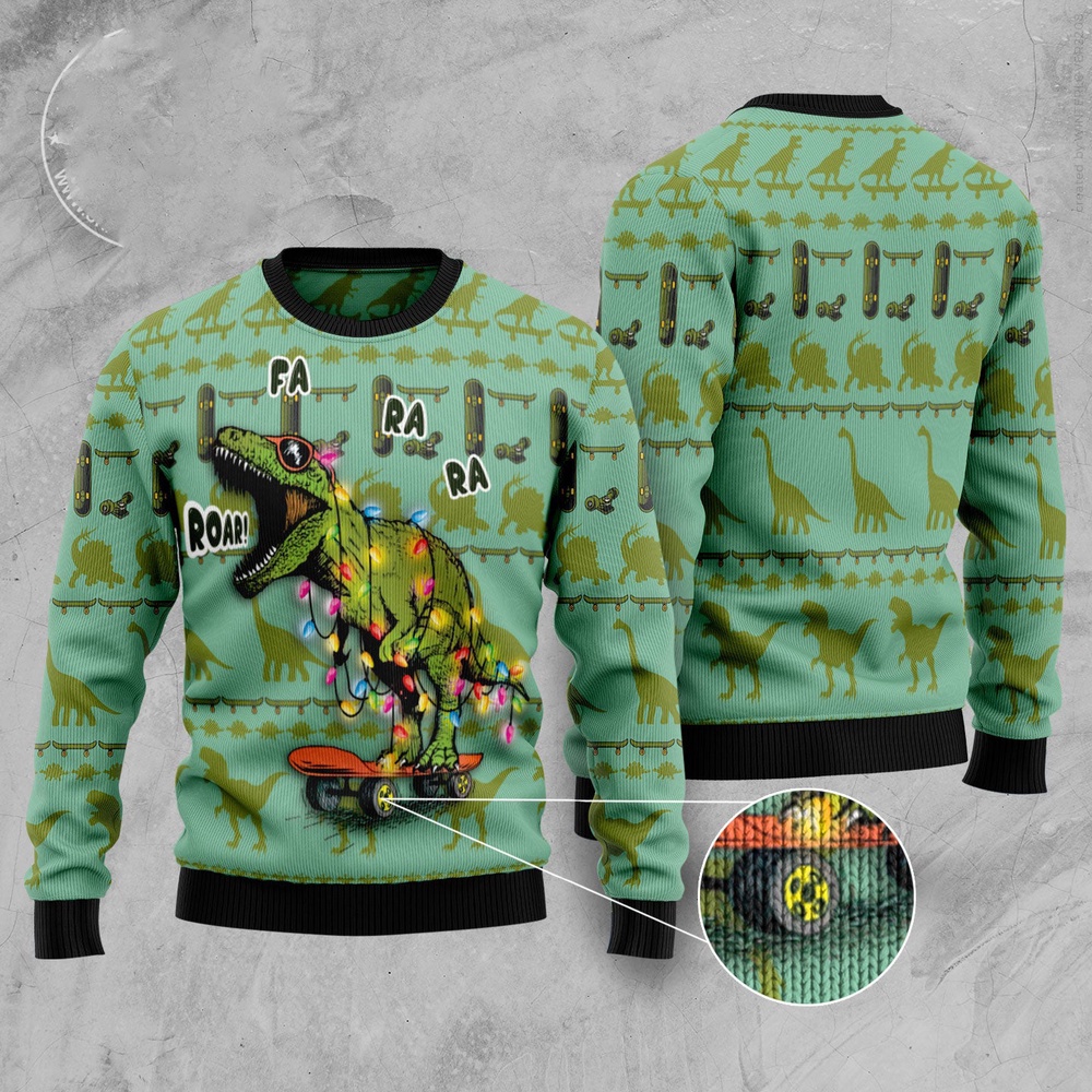 Skateboard Dinosaur Ugly Christmas Sweater, Christmas Sweater, Ugly Sweater, Funny Xmas Sweaters Skateboard Dinosaur Ugly Christmas Sweater, Christmas Sweater, Ugly Sweater, Funny Xmas Sweaters