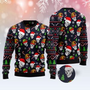 Skull Face Ugly Christmas Sweater, Christmas Sweater,…
