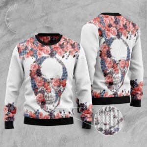 Skull Flowers Ugly Christmas Sweater, Christmas Sweater,…