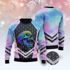 Skull Hologram Ugly Christmas Sweater, Christmas Sweater,…
