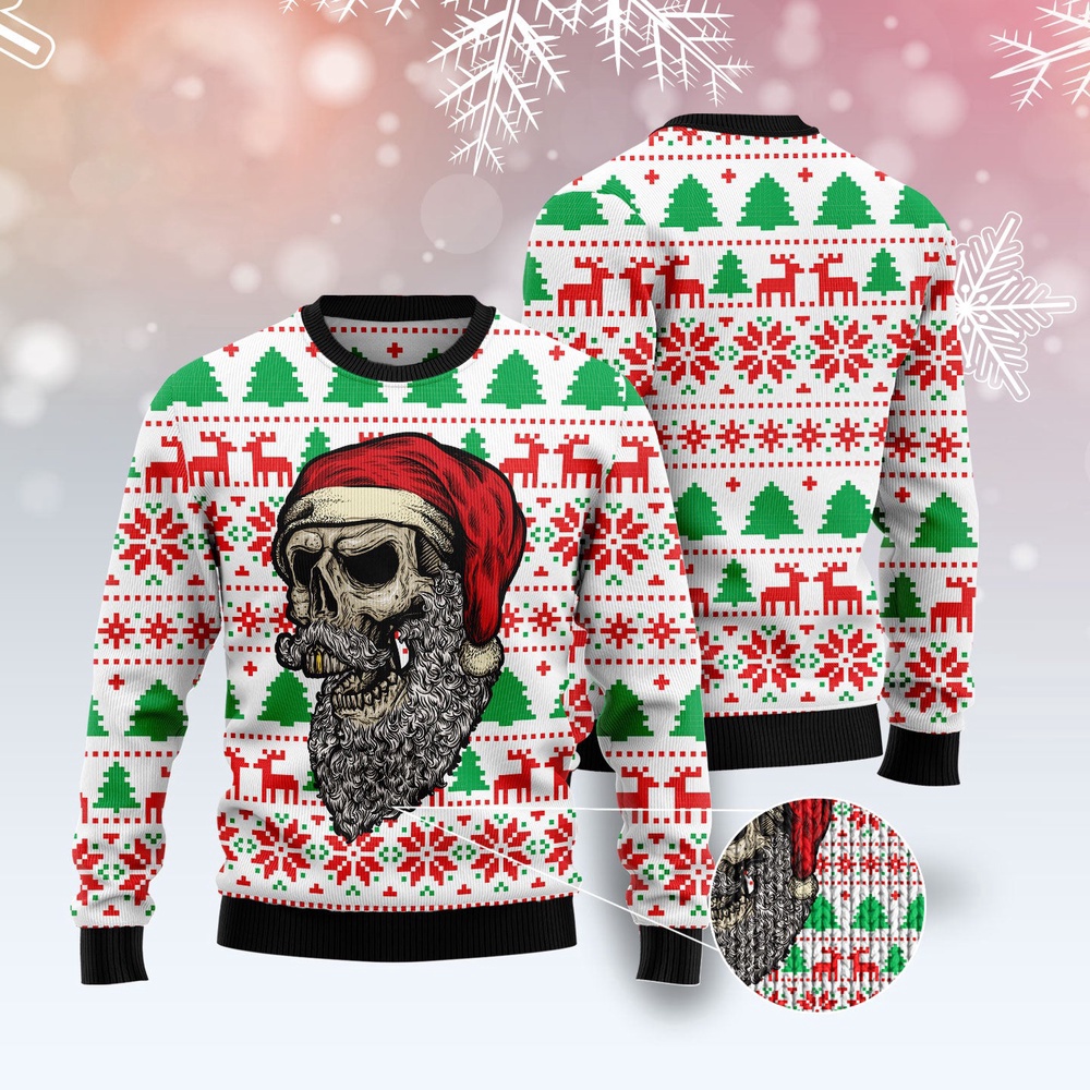 Skull Santa Claus Costume Ugly Christmas Sweater, Dog Ugly Christmas Sweater, Ugly Dog Sweaters