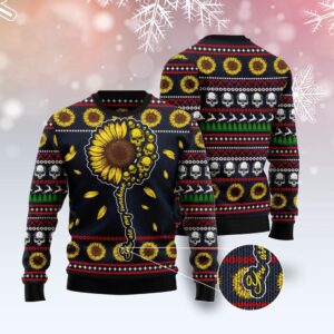 Skull Sunflower Ugly Christmas Sweater, Christmas Sweater,…