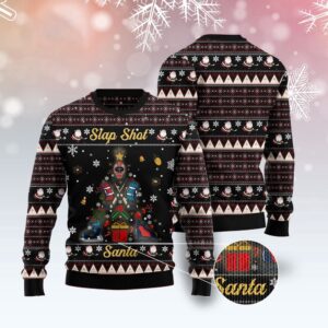 Slap Shot Santa Christmas Ugly Christmas Sweater,…