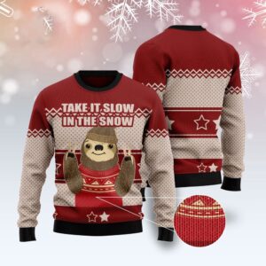 Sloth Take It Slow Ugly Christmas Sweater,…