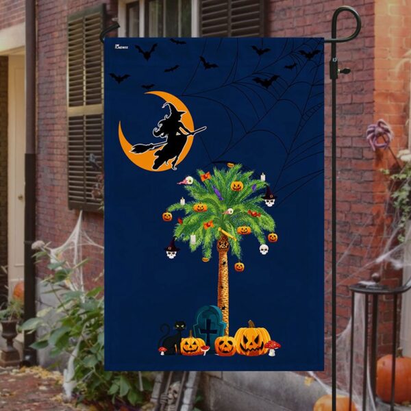 South Carolina Halloween Witchcraft Flag Pumpkins Palm Tree, Halloween Flag, Halloween Garden Flags, Halloween House Flags