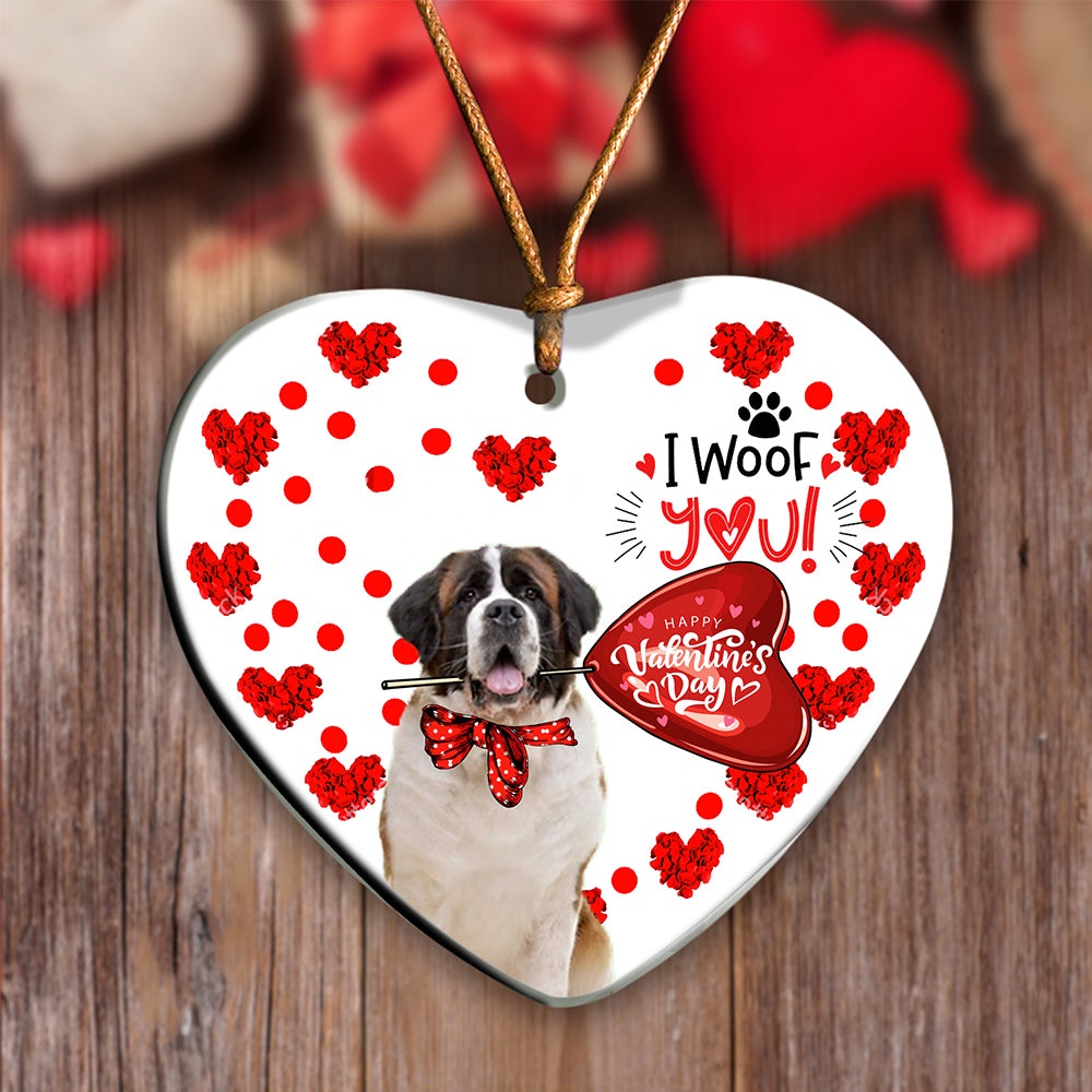 St Bernard Happy Valentine’s Day Ornament, Christmas Ornament, Dog Ornament, Xmas Dog Ornaments