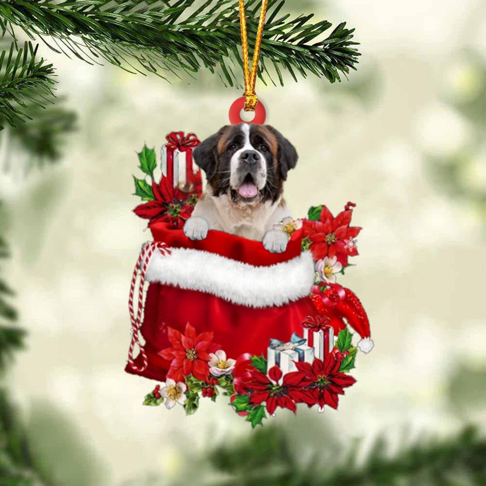 St Bernard In Gift Bag Christmas Ornament, Christmas Ornament, Dog Ornament, Xmas Dog Ornaments St Bernard In Gift Bag Christmas Ornament, Christmas Ornament, Dog Ornament, Xmas Dog Ornaments