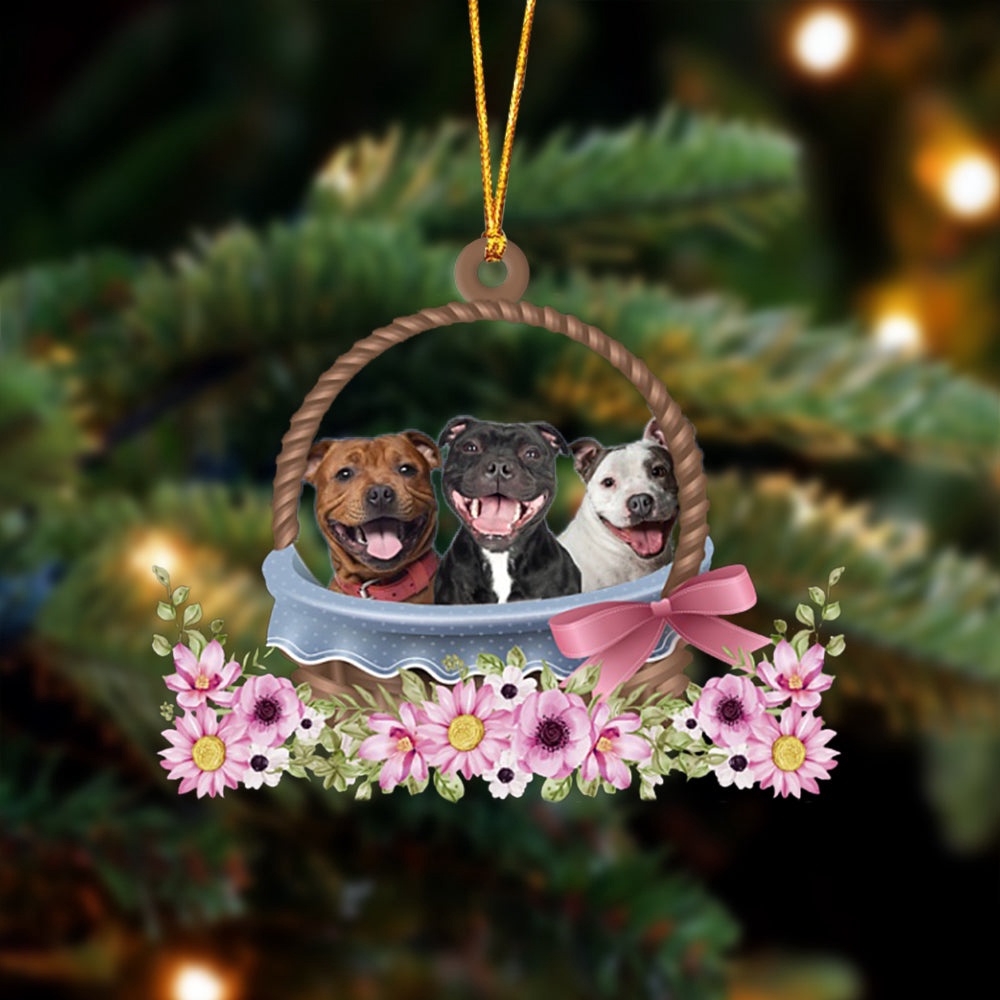 Staffordshire Bull Terrier Dogs In The Basket Ornament, Christmas Ornament, Dog Ornament, Xmas Dog Ornaments Staffordshire Bull Terrier Dogs In The Basket Ornament, Christmas Ornament, Dog Ornament, Xmas Dog Ornaments