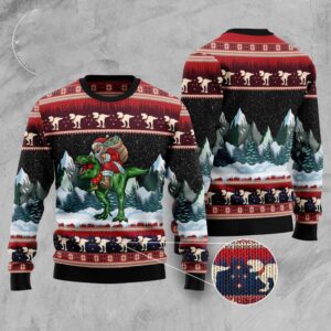 T-Rex Santa Claus Ugly Christmas Sweater, Christmas…