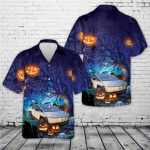 Tesla Cybertruck Halloween Hawaiian Shirt, Halloween Hawaiian…