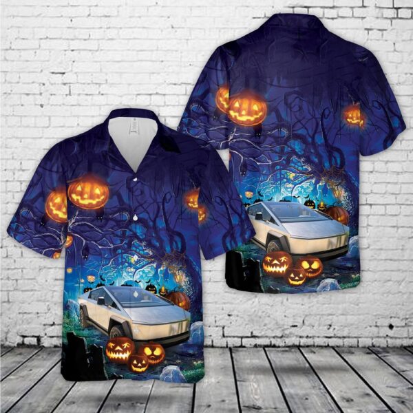 Tesla Cybertruck Halloween Hawaiian Shirt, Halloween Hawaiian Shirt, Horror Hawaiian Shirt