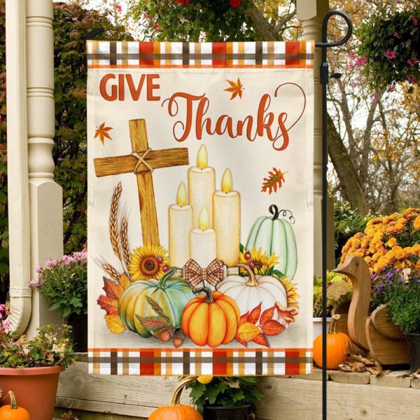 Thanksgiving Fall Flag Give Thanks Jesus Christ Cross Pumpkins Thanksgiving Flag, Halloween Flag, Halloween Garden Flags, Halloween House Flags