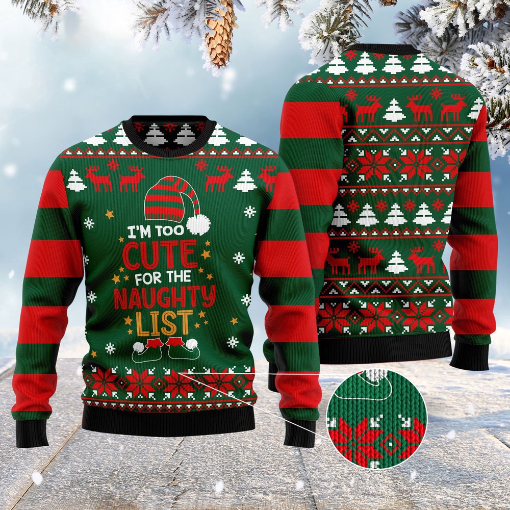 Too Cute For The Naughty List Ugly Christmas Sweater, Christmas Sweater, Ugly Sweater, Funny Xmas Sweaters Too Cute For The Naughty List Ugly Christmas Sweater, Christmas Sweater, Ugly Sweater, Funny Xmas Sweaters