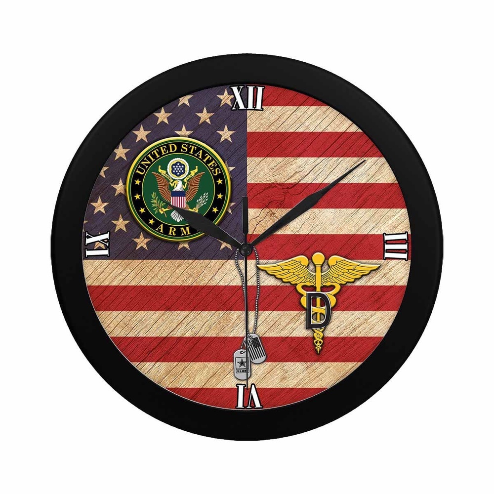 U.S. Army Dental Corps Black Wall Clock, Military Clocks, 24 Hour Clocks