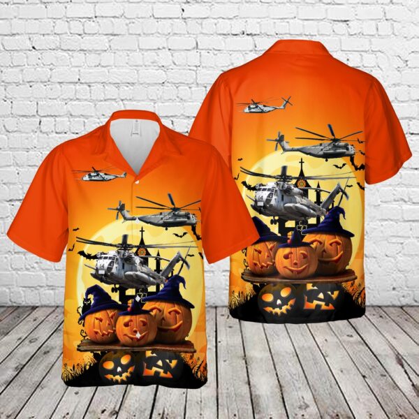 U.S. Marine Corps Sikorsky CH-53E Super Stallion (S-65E80) Halloween Hawaiian Shirt, Halloween Hawaiian Shirt, Horror Hawaiian Shirt