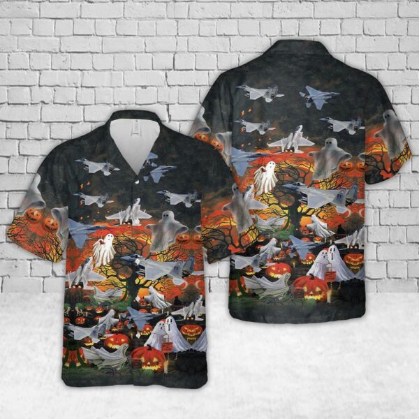 U.S Air Force McDonnell Douglas F-15 Eagle Halloween Hawaiian Shirt, Halloween Hawaiian Shirt, Horror Hawaiian Shirt