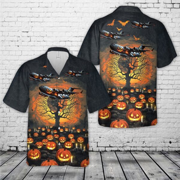 US Air Force Boeing C-17 Globemaster III Halloween Hawaiian Shirts, Halloween Hawaiian Shirt, Horror Hawaiian Shirt