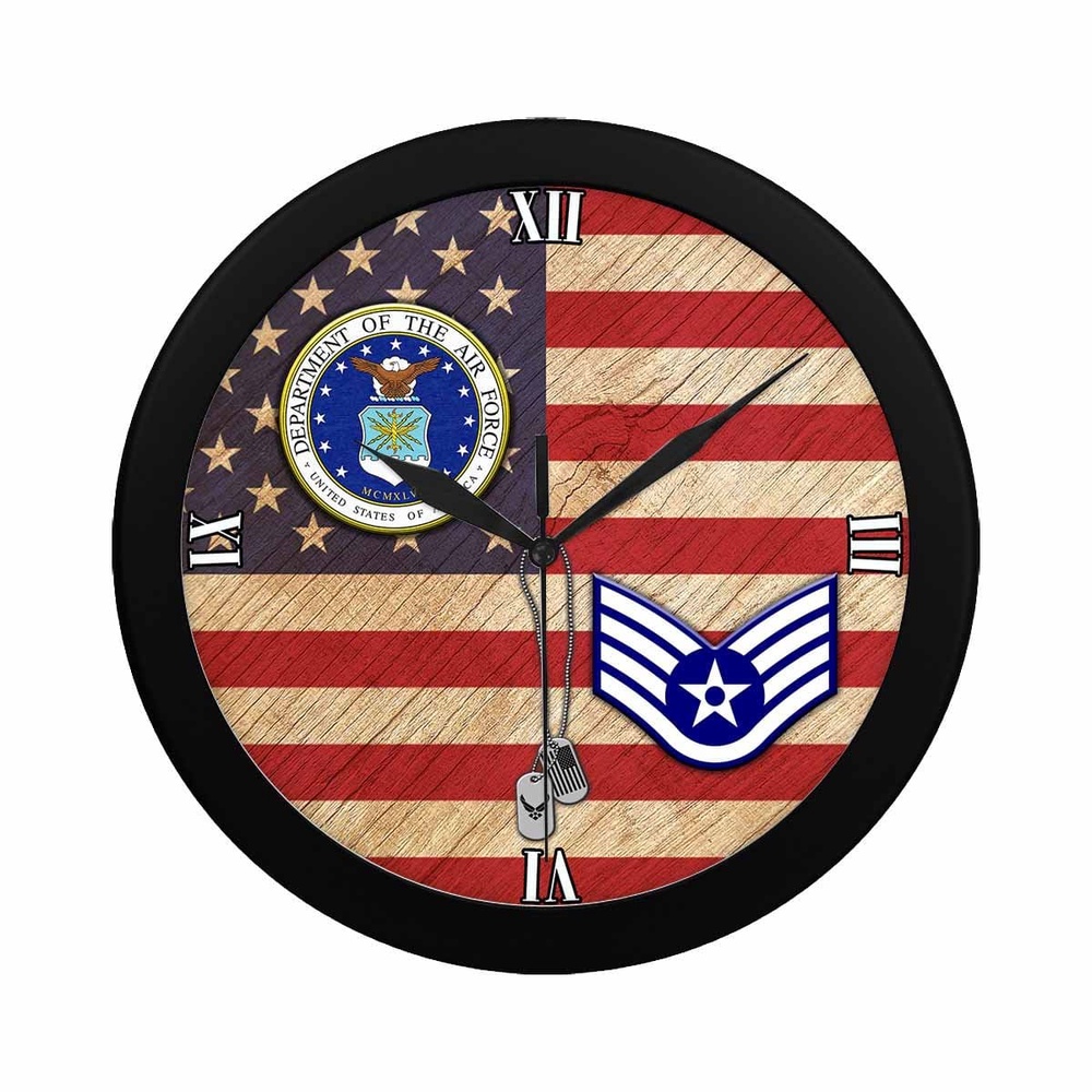US Air Force E-5 Staff Sergeant SSgt E5 Wall Clock, Military Clocks, 24 Hour Clocks