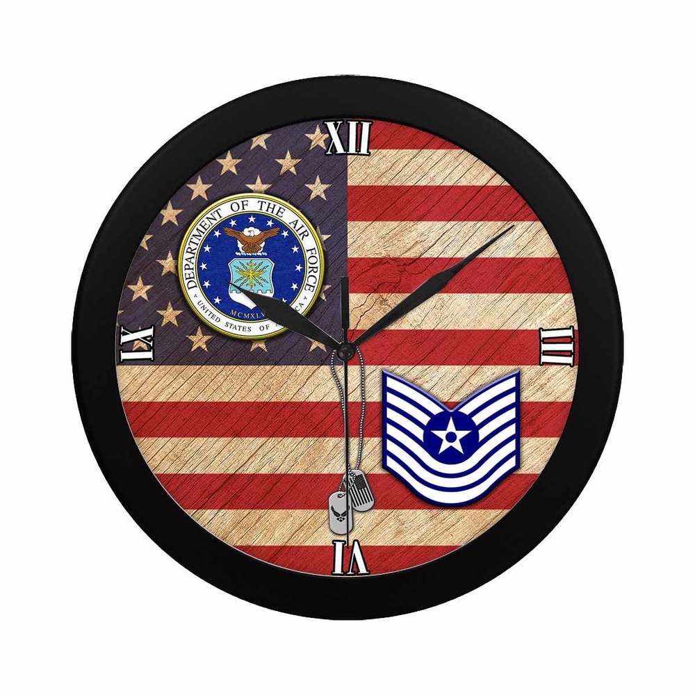 US Air Force E-7 Old Style Wall Clock, Military Clocks, 24 Hour Clocks