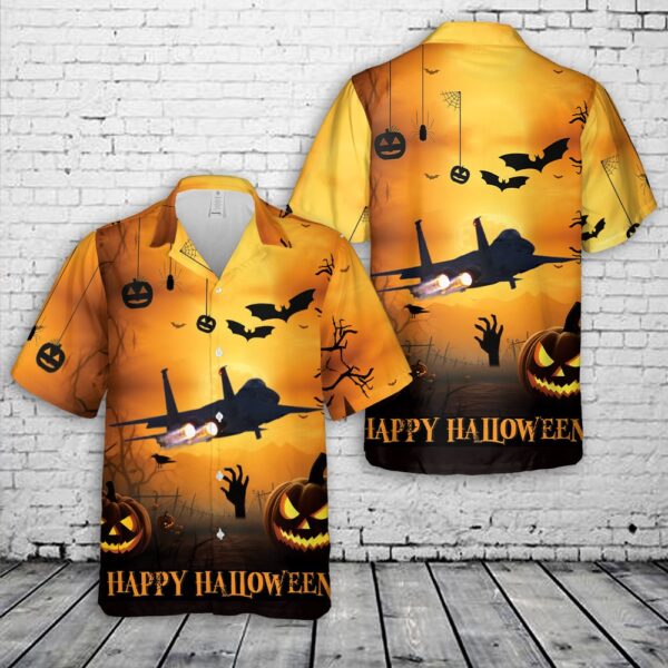 US Air Force Massachusetts Air National Guard 104th Fighter Wing F-15 Halloween Hawaiian Shirt, Halloween Hawaiian Shirt, Horror Hawaiian Shirt