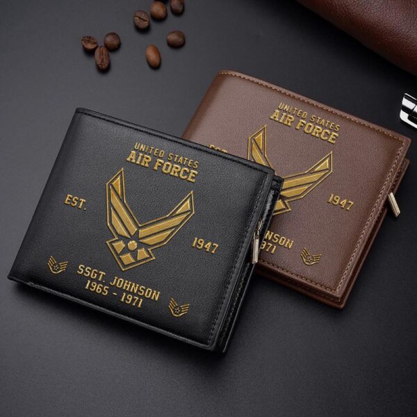 US Air Force Men Wallet Custom Name Rank And Year Military Soldiers, Veteran Wallet