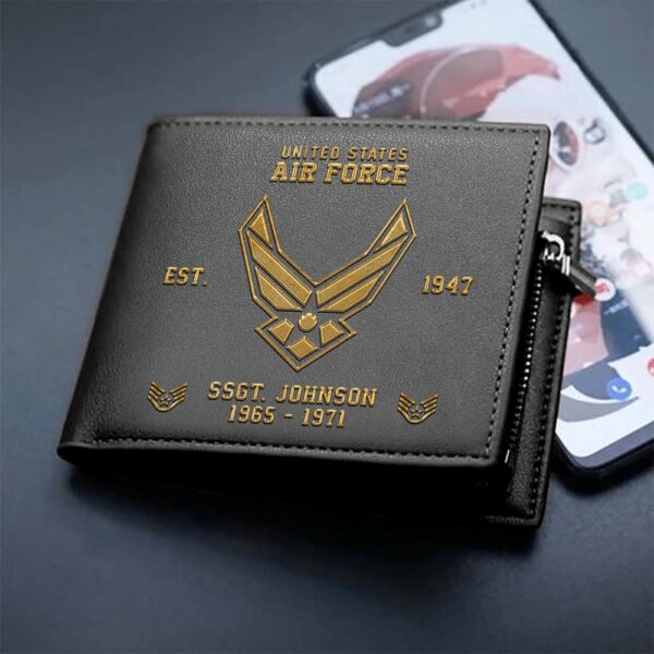 US Air Force Men Wallet Custom Name Rank And Year Military Soldiers, Veteran Wallet